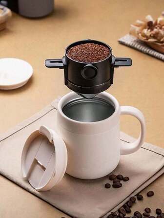 1 件咖啡过滤器，不锈钢免滤纸咖啡漏斗滤网，便携式可折叠挂耳式手冲咖啡茶叶过滤器，手冲咖啡过滤器，非常适合办公室、露营和旅行