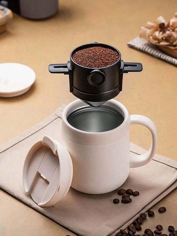 1 Stück Kaffefilter, edelstahl filterloser Papier-Kaffee-Trichterfilter Mesh, tragbarer faltbarer ohraufhängender manuell spülbarer Kaffee-Tee-Blatt-Filter, Handfilter-Kaffee, perfekt für Büro, Camping & Reisen