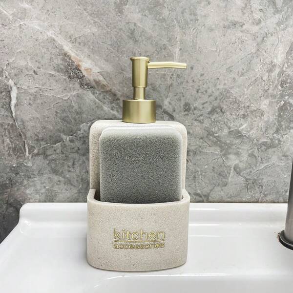 1pc350ml Soap Lotion Dispenser Kitchen Accessories With Sponge Holder Home Bathroom Decor Fall Decor Back To School