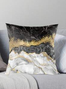 1入45*45cm白金大理石風格的方形枕套,聚酯桃花紋材料的坐墊套,柔軟的枕套適用於房間床上沙發裝飾,家居飾品裝飾,枕芯不包含在內 - 白色金色 - 查看 2