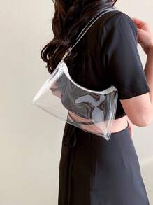 透明錢包體育場認可女性小透明斜跨包時尚可愛透視手提袋肩背袋。體育場認可12*12*15清晰透明手提包適用於音樂會、體育活動、節慶等活動