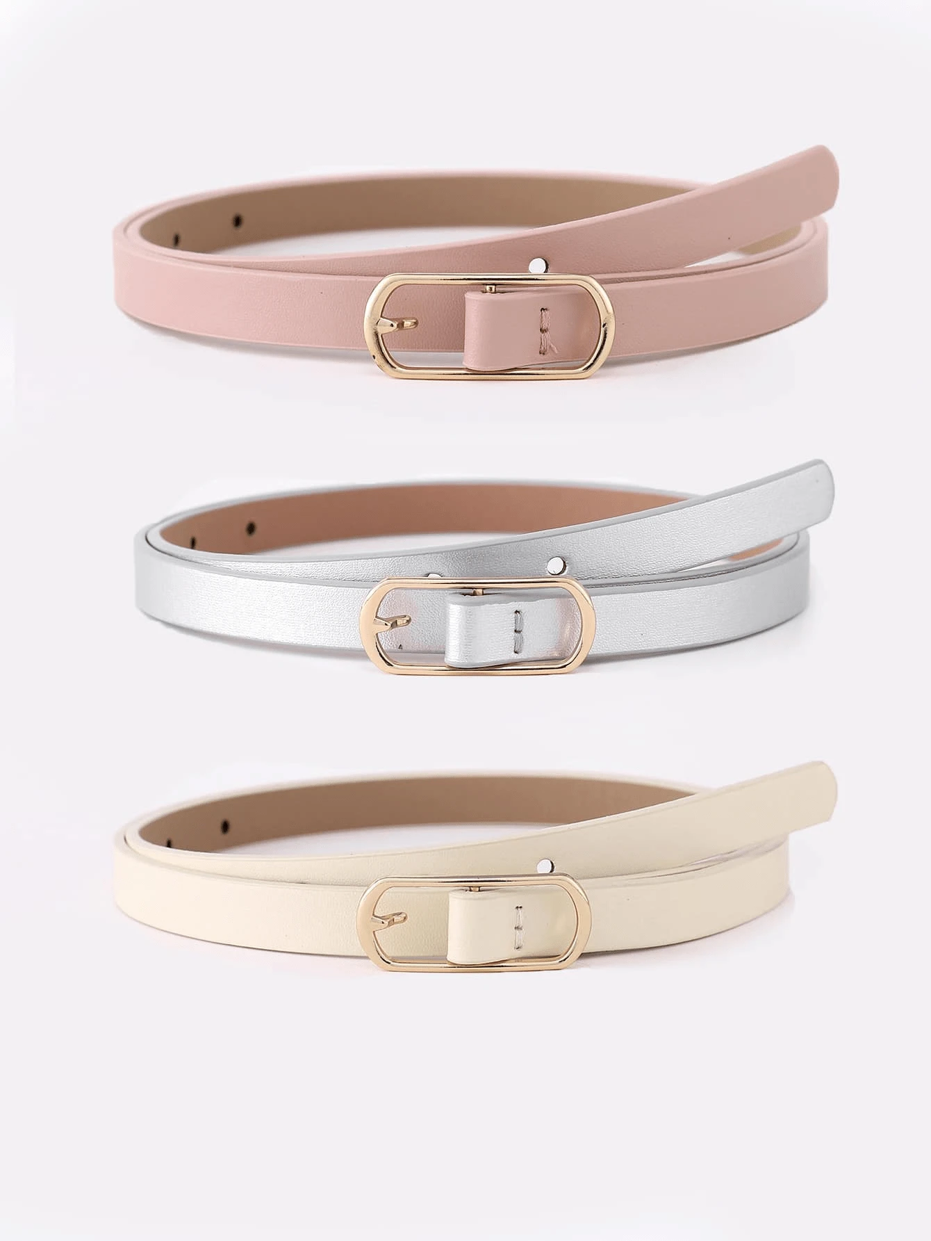 3入組女式休閒長方形扣帶,簡單裝飾設計 - 彩色 - 查看 1