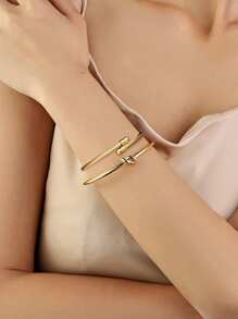 2pcs Fashionable Vintage Braided & Twisted Texture Stainless Steel Open Cuff Bracelet For Women's Everyday Wear