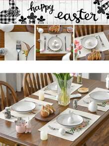 1 Miếng lễ Phục sinh Con thỏ Lanh Đệm Với Hấp thụ nước Chức năng , Phương Tây Bàn Thảm ăn Đối với Phòng bếp Và Phòng ăn - ba con thỏ - Xem 7