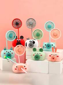 Portable Hand Fan + Pencil Sharpener + Pen Organizer With Cute Light Different Cute And Tender Designs Of Animals With A Fan With A Strong And Refreshing Breeze For The Summer Or Hot Season For School, Office Or Home Desk