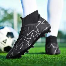 2024年新款男士足球鞋,輕盈防滑透氣學生青少年兒童足球運動鞋,men Ag長釘外底防滑耐磨,團體運動高幫訓練鞋適合天然草地、戶外、人造草地足球男鞋,耐用且防撞鞋面,世界杯足球鞋 - 黑色 - 查看 4