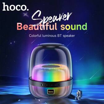 Hoco多色led燈音箱; 支援tf卡,u盤,aux; 具有節奏燈光,漸變燈光,呼吸燈光,環繞燈光效果; 兼容iphone和三星
