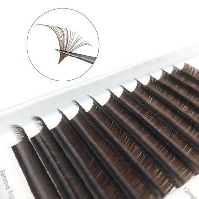 CoMango Dark Brown Easy Fan Eyelash Extension C Curl Mix8-14mm Mink Individual Ombre Eyelash Lashes  Colorful Blooming Lashes Extensionlash Clusters,Eyelash Clusters,Individual Eyelashes,Lashes,Fake Lashes