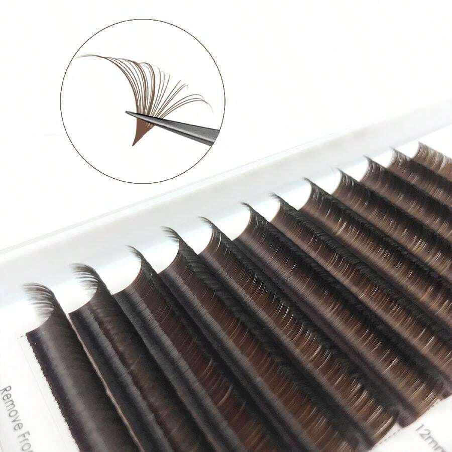 CoMango 混合长度 8-14mm 渐变貂毛假睫毛,C 卷度浓密棕色睫毛嫁接,彩色绽放睫毛簇,单根睫毛,假睫毛 - C - 查看 1