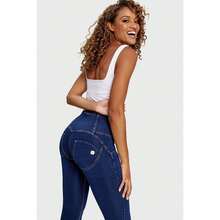 WR.UP® Denim - 3 Button High Waisted - Full Length - Dark Blue + Yellow Stitching - Màu xanh lam - Xem 2