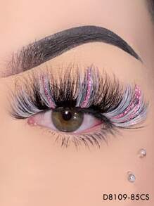 渐变闪光假睫毛，彩色假睫毛，1对仿貂毛蓬松闪光亮片假睫毛，派对妆容适用 - 附閃片/水鑽款 - 查看 18