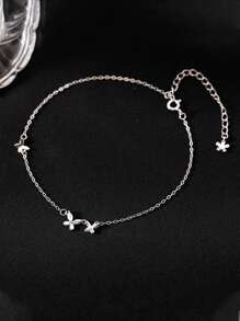 1pc Fashionable & Gentle S925 Sterling Silver & Cubic Zirconia Butterfly Bracelet, Elegant & Suitable For Daily Wear, Valentine's Day, Mother's Day, New Year Jewelry Gift - Silver - View 3