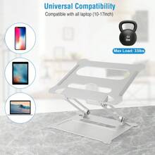 1Pc Laptop Stand Aluminum Angle Adjustable Ergonomic Computer Holder Riser Heat Vent Notebook Elevator For 10in-17in MacBook Pro 13 / 15 - Black - View 3