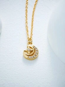 Vòng cổ nữ thời trang mới 2024, Mặt dây chuyền dài màu titan-đồng-vàng-bạc, chống phai màu, lý tưởng cho quà tặng sinh nhật hoặc ngày lễ tình nhân, có thánh giá, cá Phục sinh, trái tim, mặt trăng và các ngôi sao - Vàng - Xem 13