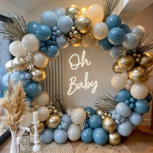 165pcs Beaumode Blue Slate Gold Balloon Garland Arch Kit Different Sizes 5/10/18 Inch Balloons For Boys Baby Shower Birthday Christening Baptism Bridal Shower Anniversary Party Decorations (Blue Slate Gold),Christmas