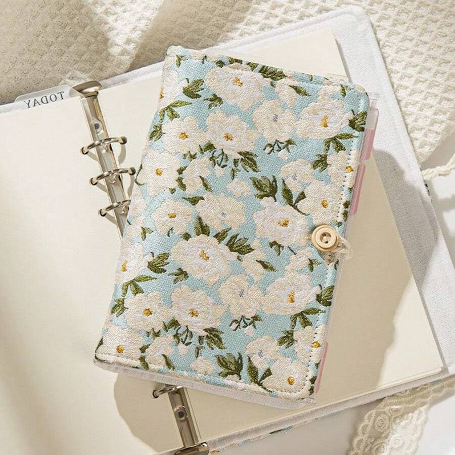 1本花布刺繡活頁筆記本a5 / A6,復古手工活頁日記,適合學生使用（含45張紙） - 藍色 - 查看 1