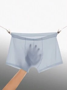 1件男士冰絲性感平口短褲,透氣薄款內褲,夏季必備 - 灰色 - 查看 3