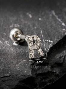 1 Miếng Cổ điển Thời trang Chữ cái Đồ trang sức Nam Xỏ lỗ tai Khối Zirconia  Tiếng Anh Tên viết tắt Đinh ốc Trở lại Bông tai stud Dành Cho Nam Và Nữ - Bạc - Xem 22