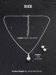 3pcs Simple Basic Pearl Decor Necklace & Earrings Set Women's Versatile Jewelry Set - Silver - View 7