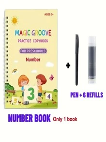 4 Books + 1 Pen + 6 Refills + 1 Pen Grip (Pen Grip Color: Blue, Pink, Red, Yellow, Green, Purple - Random Color) 1 Set Of Reusable Handwriting Practice Workbooks For Children, To Improve Children's Writing Skills Through Comfortable Tracing, Common Words, Grooves, And Magic Practice Educational Games, Learning To Write, Educational, Books, Toys, Adhd,Kids Books,Kids Toys,Educational Toys
