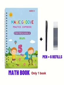 4 Books + 1 Pen + 6 Refills + 1 Pen Grip (Pen Grip Color: Blue, Pink, Red, Yellow, Green, Purple - Random Color) 1 Set Of Reusable Handwriting Practice Workbooks For Children, To Improve Children's Writing Skills Through Comfortable Tracing, Common Words, Grooves, And Magic Practice Educational Games, Learning To Write, Educational, Books, Toys, Adhd,Kids Books,Kids Toys,Educational Toys