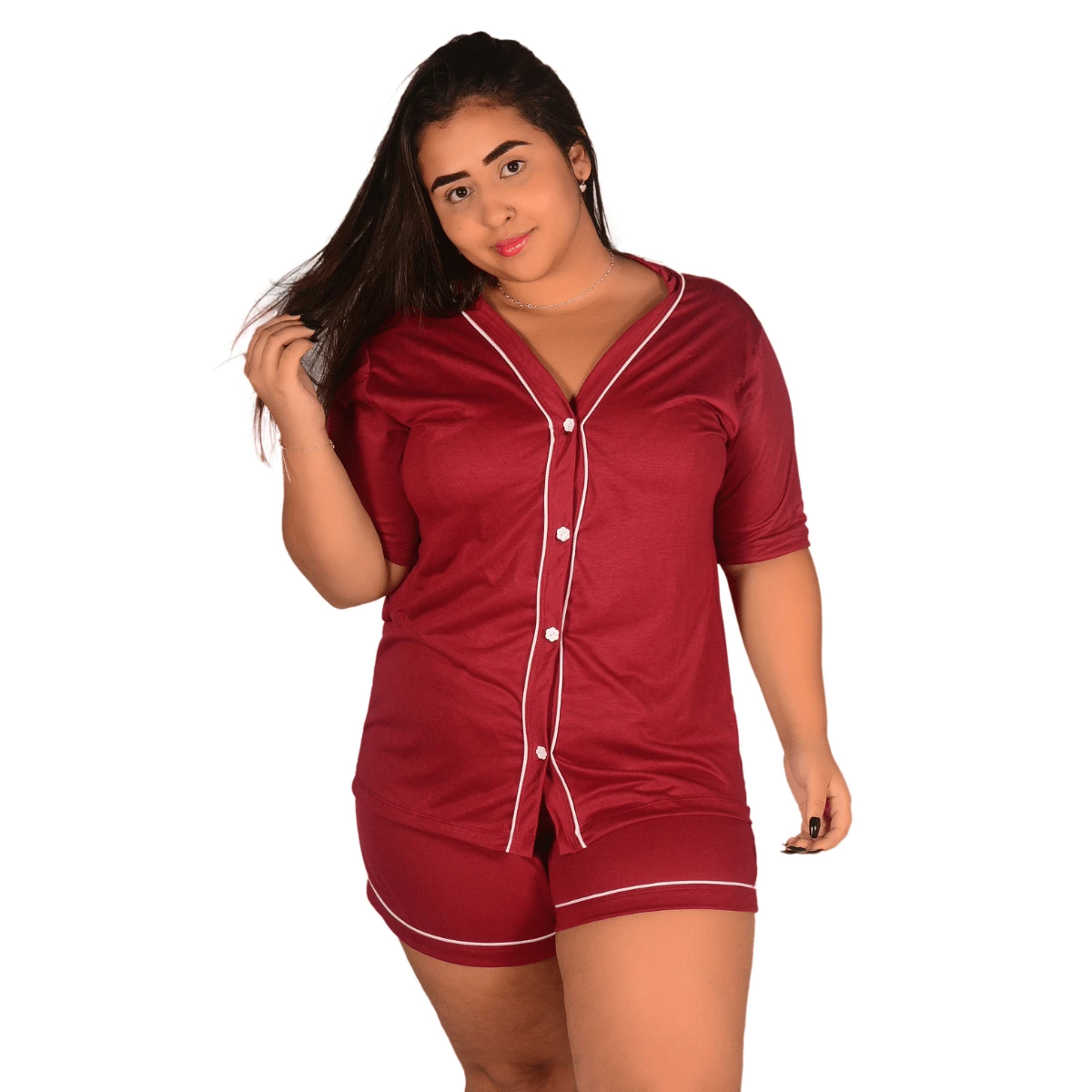 Plus Size Pajama Sets - Màu Đỏ Sâu - Xem 1