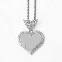 1入嘻哈風格黃色鋯石diy蝴蝶和愛心形狀的相框吊墜,情侶日常佩戴的項鍊珠寶 - 嘻哈風 - 查看 10