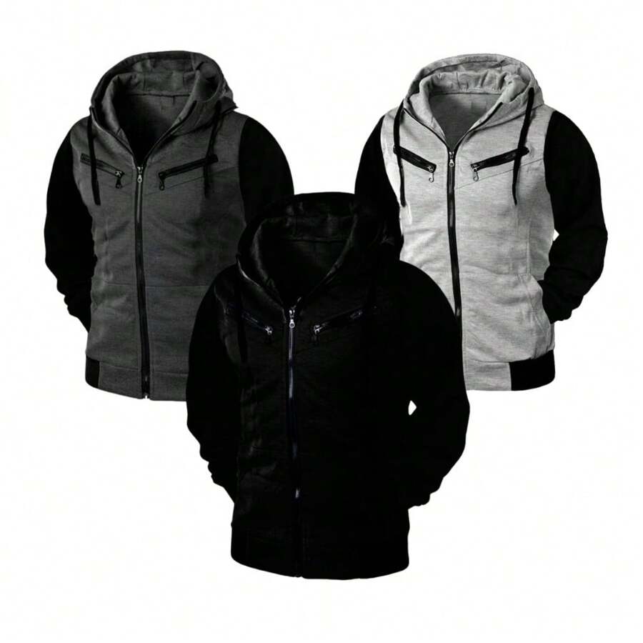 Men Zip-Up Hoodies - màu đen - Xem 1