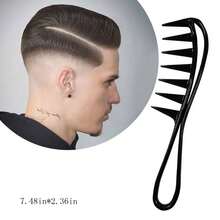 Wide-Tooth Comb For Men And Women, Retro Hair Pick For Long, Curly Hair, Back-Texture Design For Hair Styling - Black - View 4