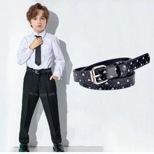 1pc Kids' Leather Belt, Short Cowboy Style Waist Belt For Boys' Suit Pants - Black - View 1