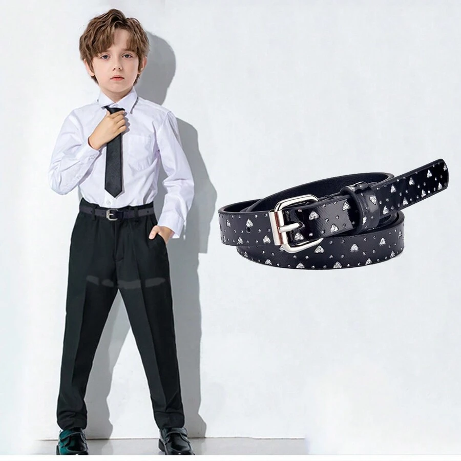1pc Kids' Leather Belt, Short Cowboy Style Waist Belt For Boys' Suit Pants - Black - View 1