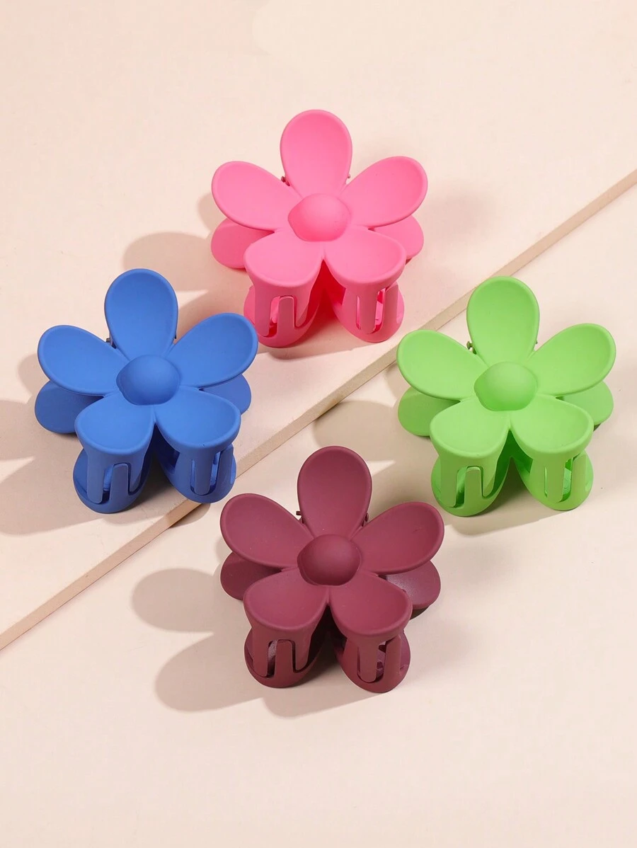 4 chiếc Kẹp tóc hoa năm cánh acrylic màu trơn cỡ lớn dành cho nữ, Phụ kiện tóc, Móng vuốt tóc thời trang và thanh lịch Thích hợp để sử dụng hàng ngày - Nhiều màu - Xem 1