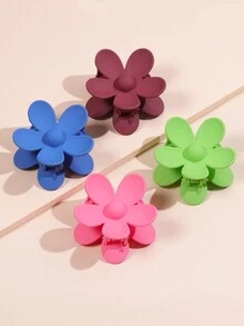 4 chiếc Kẹp tóc hoa năm cánh acrylic màu trơn cỡ lớn dành cho nữ, Phụ kiện tóc, Móng vuốt tóc thời trang và thanh lịch Thích hợp để sử dụng hàng ngày - Nhiều màu - Xem 2