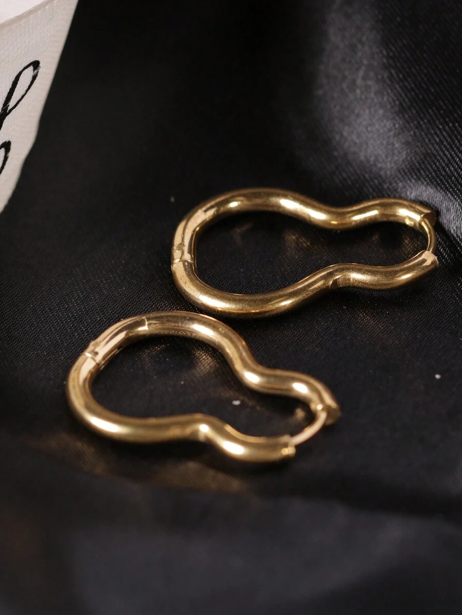 1pair Stainless Steel 18k Gold-Color Infinity Design Earrings With Personalized Gourd Shaped Pendants - Yellow Gold - View 1