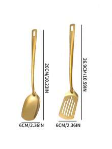 1/2pcs Stainless Steel Cooking Spatulas For Serving, Cooking And Stirring At Home Or Restaurant Parties, Suitable For Kitchen Cooking, Restaurant Gathering Or Buffet Style Meals - Gold - View 2
