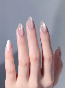 Nail Press Medium Almond Fake Nails Cat Eye Gloss Nail Glue Full Cover Shiny Nail Glue Artificial Acrylic Fake Nails For Women And Girls