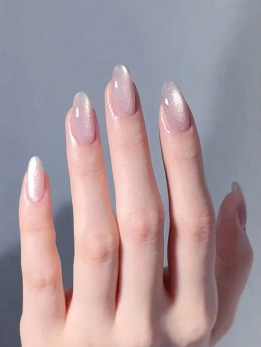 Nail Press Medium Almond Fake Nails Cat Eye Gloss Nail Glue Full Cover Shiny Nail Glue Artificial Acrylic Fake Nails For Women And Girls