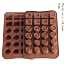 1pc 24-Cavity Silicone Chocolate Candy Cake Baking Mold, Square And Multi-Shape, For Making Crystal Drops - Coffee Brown - View 1