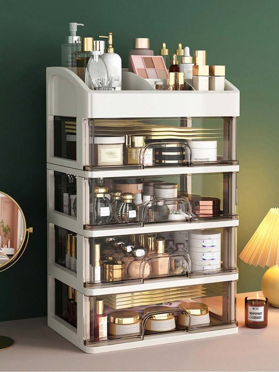 1 Pieza Caja De Almacenamiento Cosmético Transparente De Escritorio Con 3/5 Capas Y Cajones, Estante Organizador De Múltiples Capas - Blanco - Ver 1