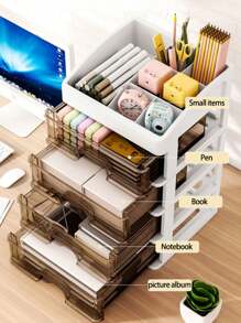 1 Pieza Caja De Almacenamiento Cosmético Transparente De Escritorio Con 3/5 Capas Y Cajones, Estante Organizador De Múltiples Capas - Blanco - Ver 5