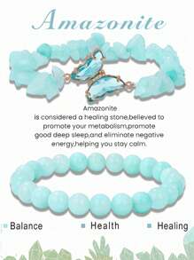2入組卡片手鍊套裝,天然石蝴蝶吊墜水晶手鍊,為女性能量療癒石頭手鍊,為男性珠寶心願卡 - 彩色 - 查看 11