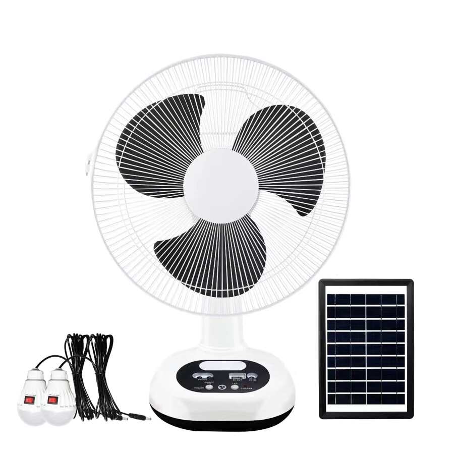 12In ventilador Solar Recargable De Mesa Cargador De Celular Ventilador eléctrico de mesa con luz y función de Banco de energía, portátil,escritorio, recargable, solar - Negro - Ver 1