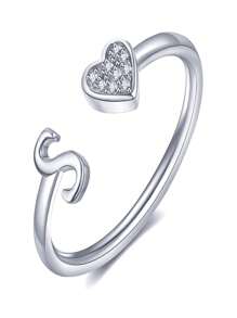 1 件装小心心 A-Z 字母戒指可调节开口戒指首字母名字字母女性派对珠宝情人节 - 銀色 - 查看 18