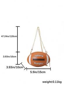 1pc Unisex Round Cylinder Football Shaped Crossbody Bag With Color Block Design, Letter Detail And Chain Strap, Suitable For Daily Use - Brown - View 2