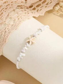 1 pieza Tobillera personalizada con diseño de colgante de piedra, cuentas aleatorias, cuentas lechosas y estrella de mar, en estilo bohemio de playa, perfecta como regalo para vacaciones y citas para mujeres - estrella de mar - Ver 4