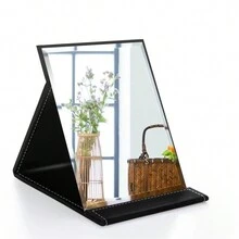 1pc Foldable Portable HD Tabletop Princess Mirror For Makeup Dressing Room, Student Dormitory, Small Size - Black - View 7