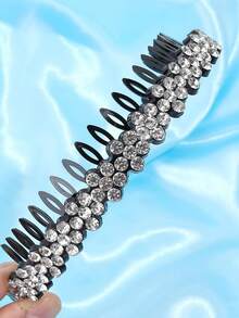 1 Pieza Diadema Negra Antideslizante Para Niñas Con Decoración De Pedrería Para Fijar El Cabello Del Bebé - Negro - Ver 2