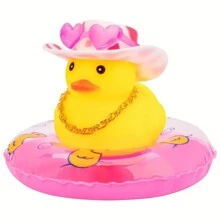 1pc Rubber Duck For Car- Yellow Duck Car Dashboard Decoration, Squeaky Duck Toy Car Decorative Accessories With Hat, Swimming Ring, Necklace And Sunglasses - Multicolor - View 3