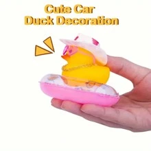 1pc Rubber Duck For Car- Yellow Duck Car Dashboard Decoration, Squeaky Duck Toy Car Decorative Accessories With Hat, Swimming Ring, Necklace And Sunglasses - Multicolor - View 5