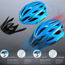 Gudook成人自行車頭盔-男女通用自行車頭盔經認證,輕便,舒適,可調節帶可拆卸帽舌的自行車頭盔,適用於山地和公路騎行者 - 藍色 - 查看 6